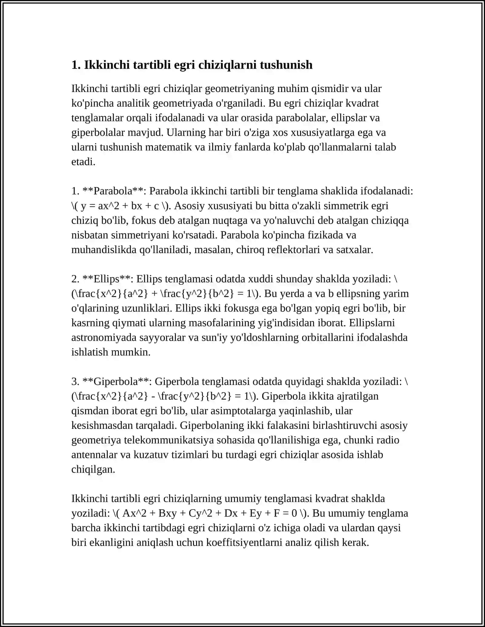 IKKINCHI TARTIBLI EGRI CHIZIQLAR, GIPERBOLA VA POROBOLANING KANONIK TENGLAMASI 4