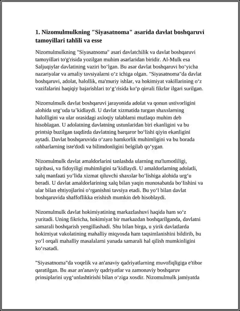 NIZOMULMULKNING SIYOSATNOMA ASARI BOʻYICHA JAMIYAT BOSHQARUVIGA OID GʻOYLARNI TAHLIL ETISH VA ESSE TAYORLASH 4