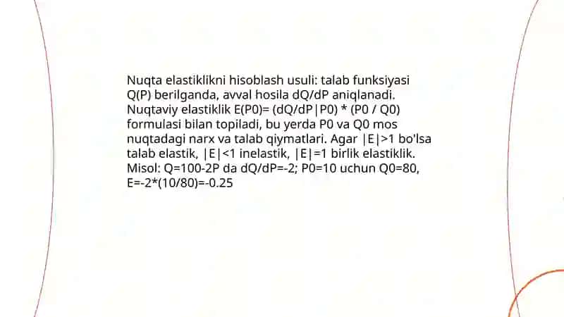 Talab funksiyasida elastiklikni qanday hisoblash mumkin 4