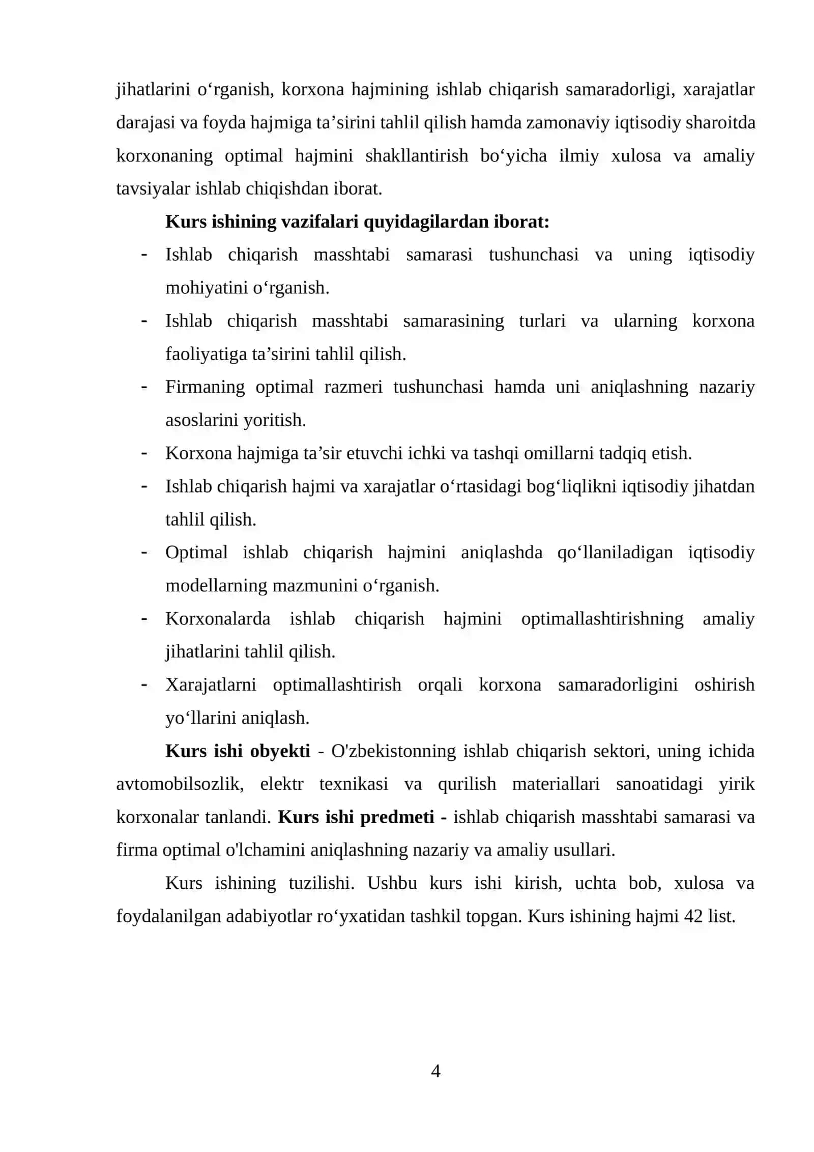 Ishlab chiqarish masshtabi samarasiga ko'ra firmaning optimal razmerini aniqlash 4