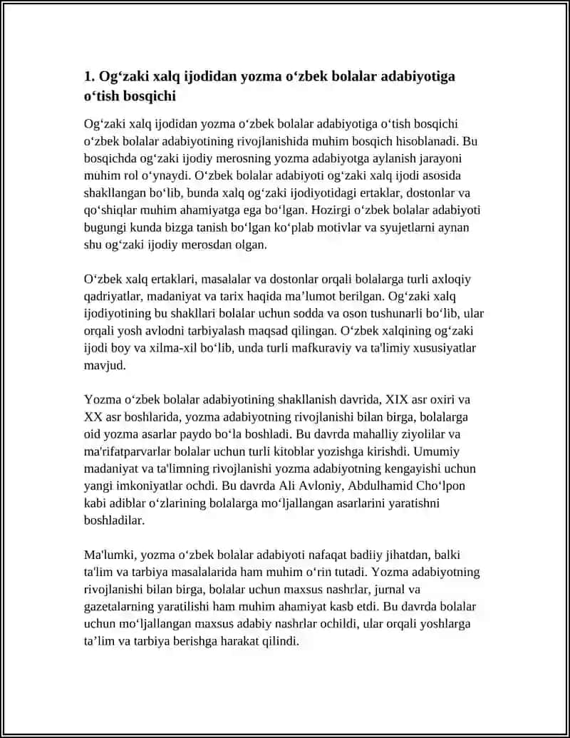 O'zbek Bolalar Adabiyotining Vujudga Kelish Bosqichlari 4