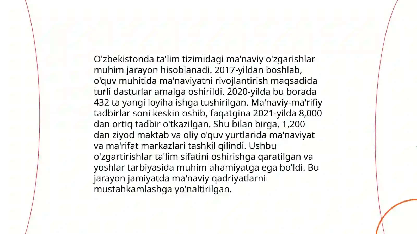 Yangi O'zbekistonda amalga oshirilayotgan ma’naviy o’zgarishlar 4