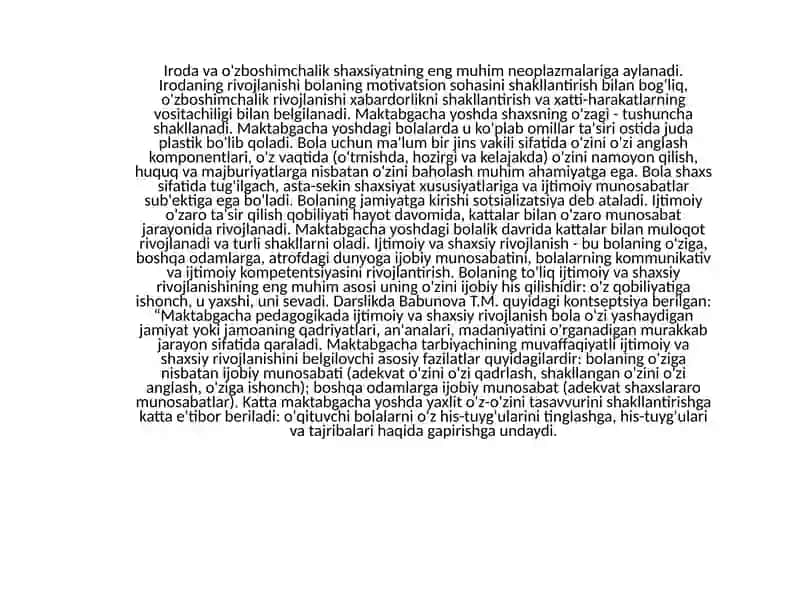 Bolaning rivojlanishi dasturi bolaning shaxsiy individual rivojlanish davri 4