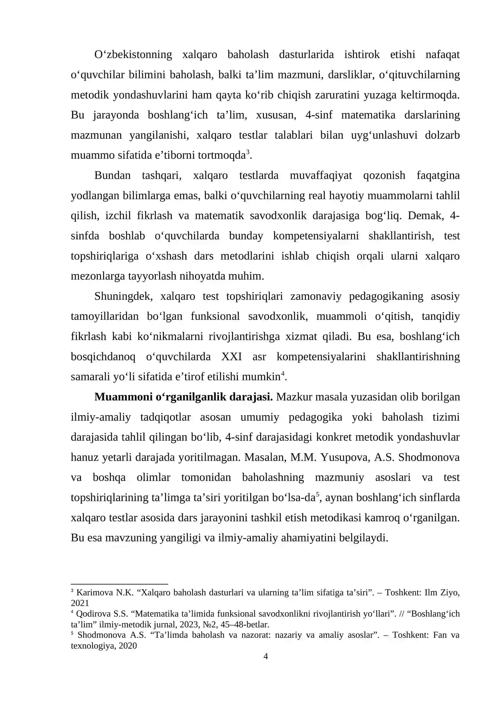 4-sinf matematika darslarida xalqaro baholash dasturi testlaridan foydalanish 4