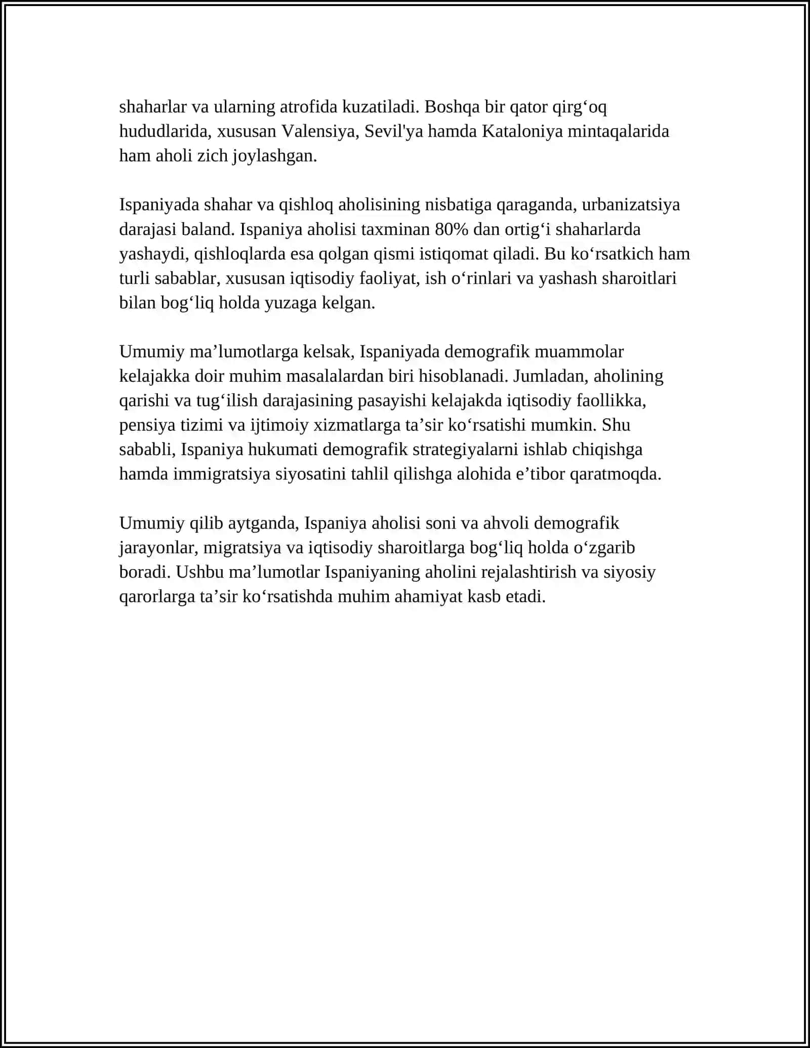 ISPANIYA DAVLATINING STATISTIK KO'RSATKICHLARI 4