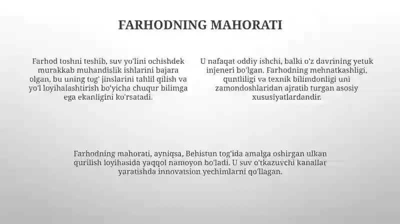 Farhod va Shirin dostonida ilm va hunar haqida 4
