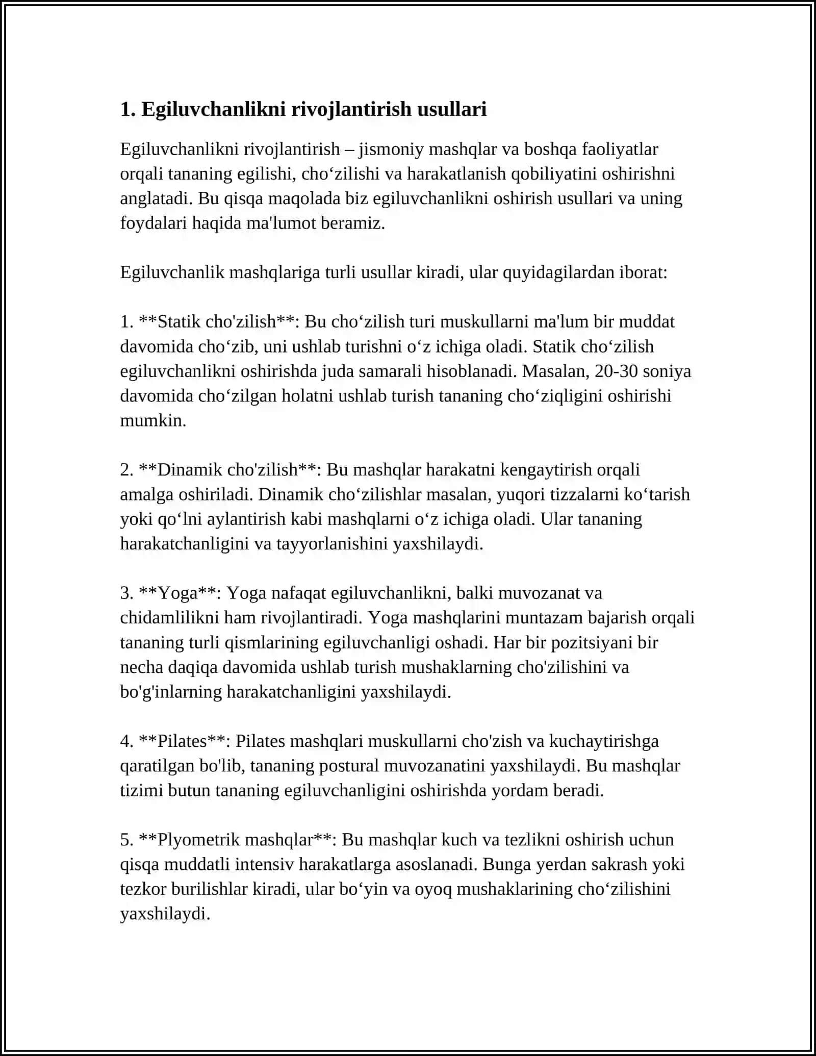 Egiluvchanlikni rivojlantirish usullari 4
