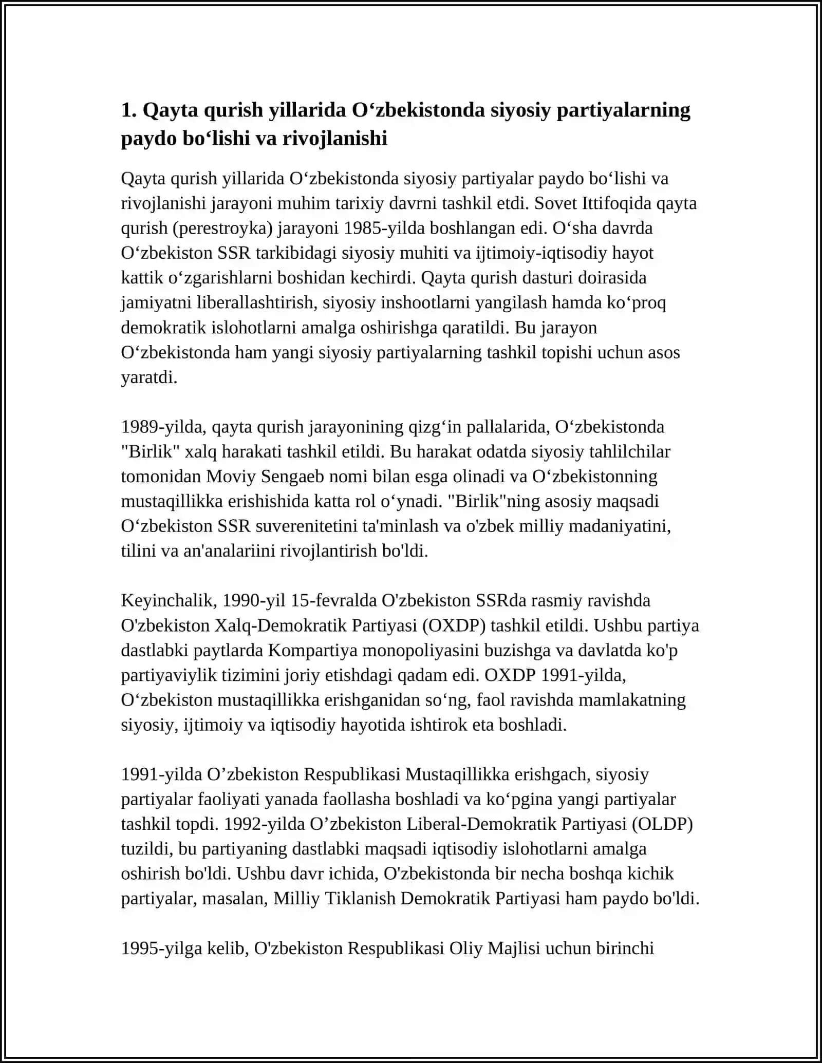 Qayta Qurish yillarida O'zbekistonda siyosiy partiyalarning paydo bo'lishi va rivojlanishi 4