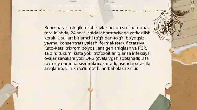 Parazitar kasaliklar va ularni davolash diagnostika usullari 4