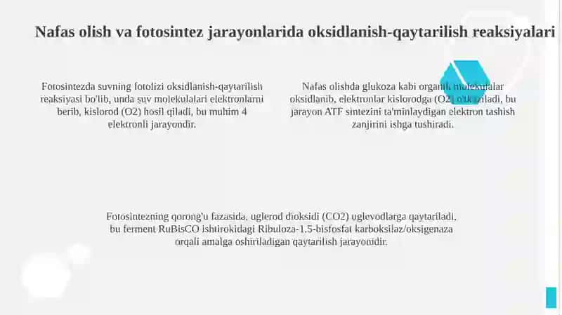 Tirik organizmlarda oksidlanish-qaytarilish reaksiyalari 4