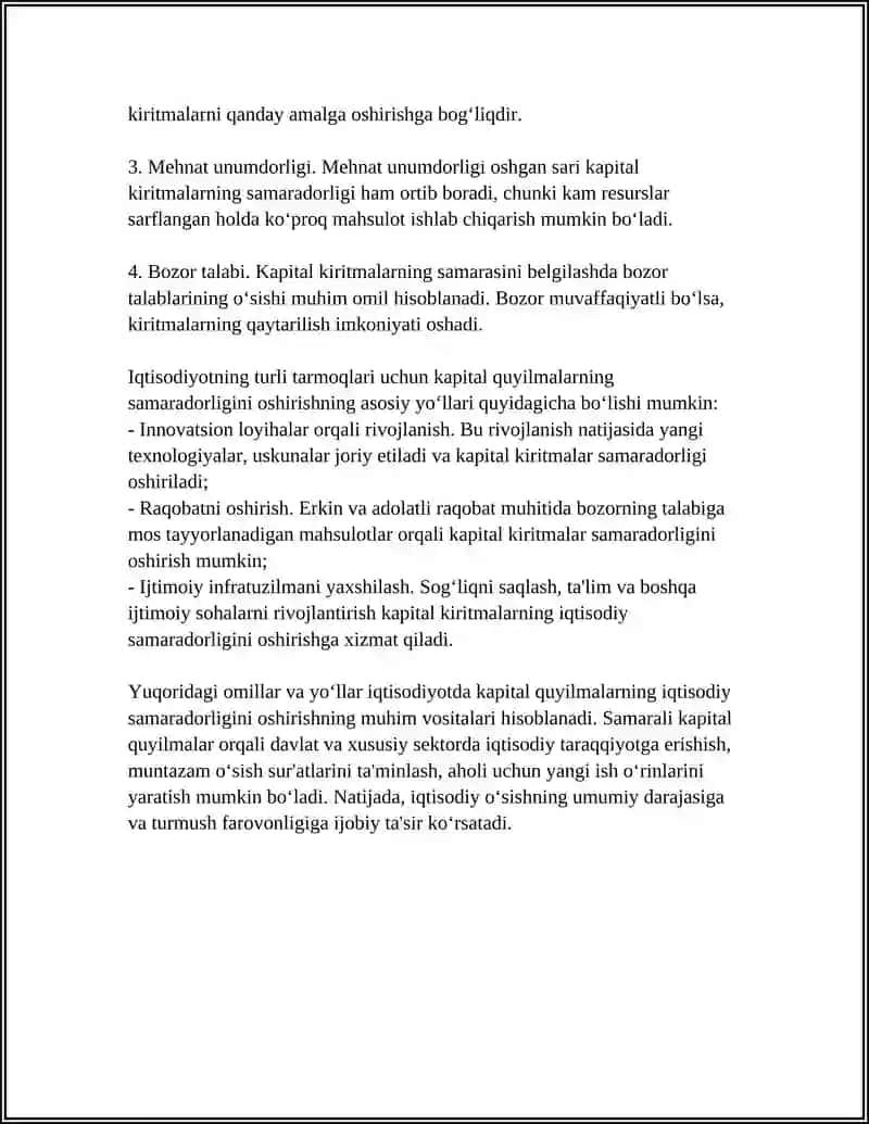 Kapital quyilmalarning iqtisodiy samaradorligi va uni aniqlash yullari 4