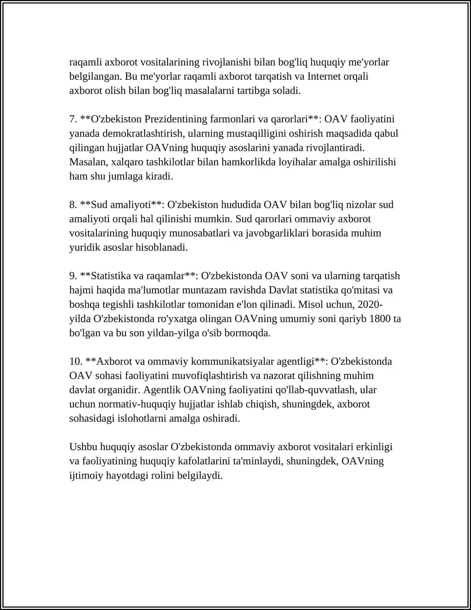 O'ZBEKISTON RESPUBLIKASIDA OMMAVIY AXBOROT VOSITALARINING FAOLIYATI 4