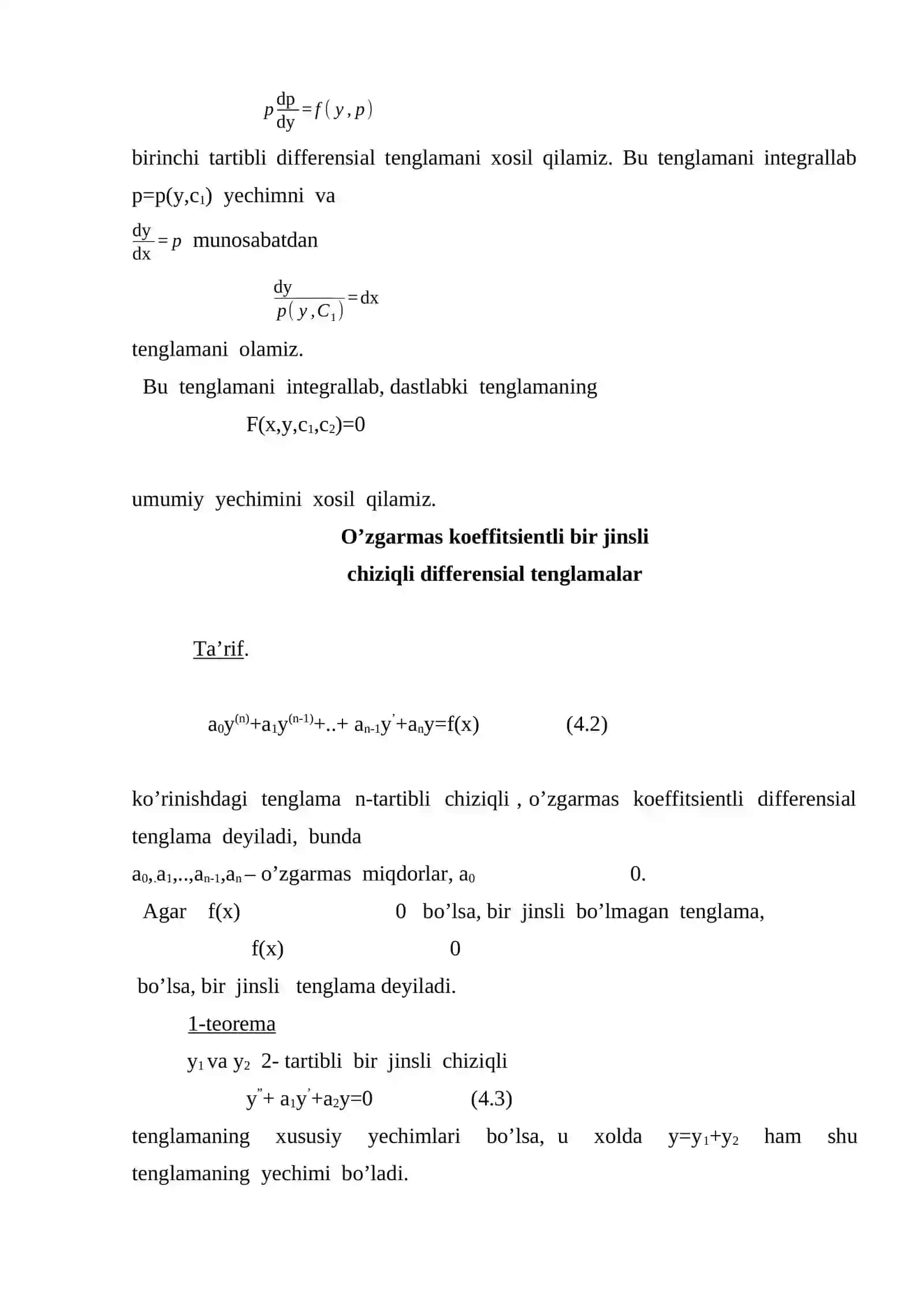 Yuqori tartibli differensial tenglamalar 4