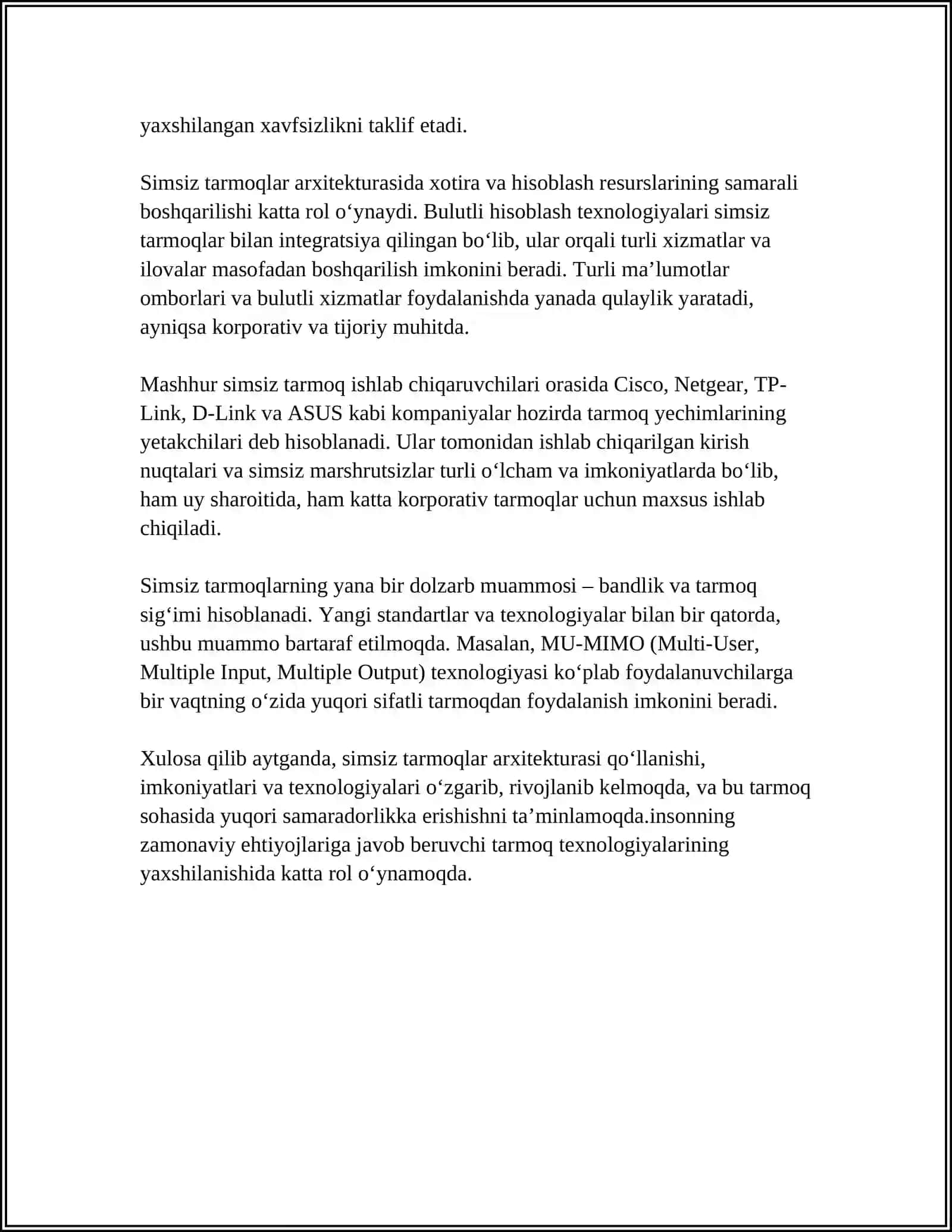 SIMSIZ TARMOQLAR BILAN ISHLASH 4