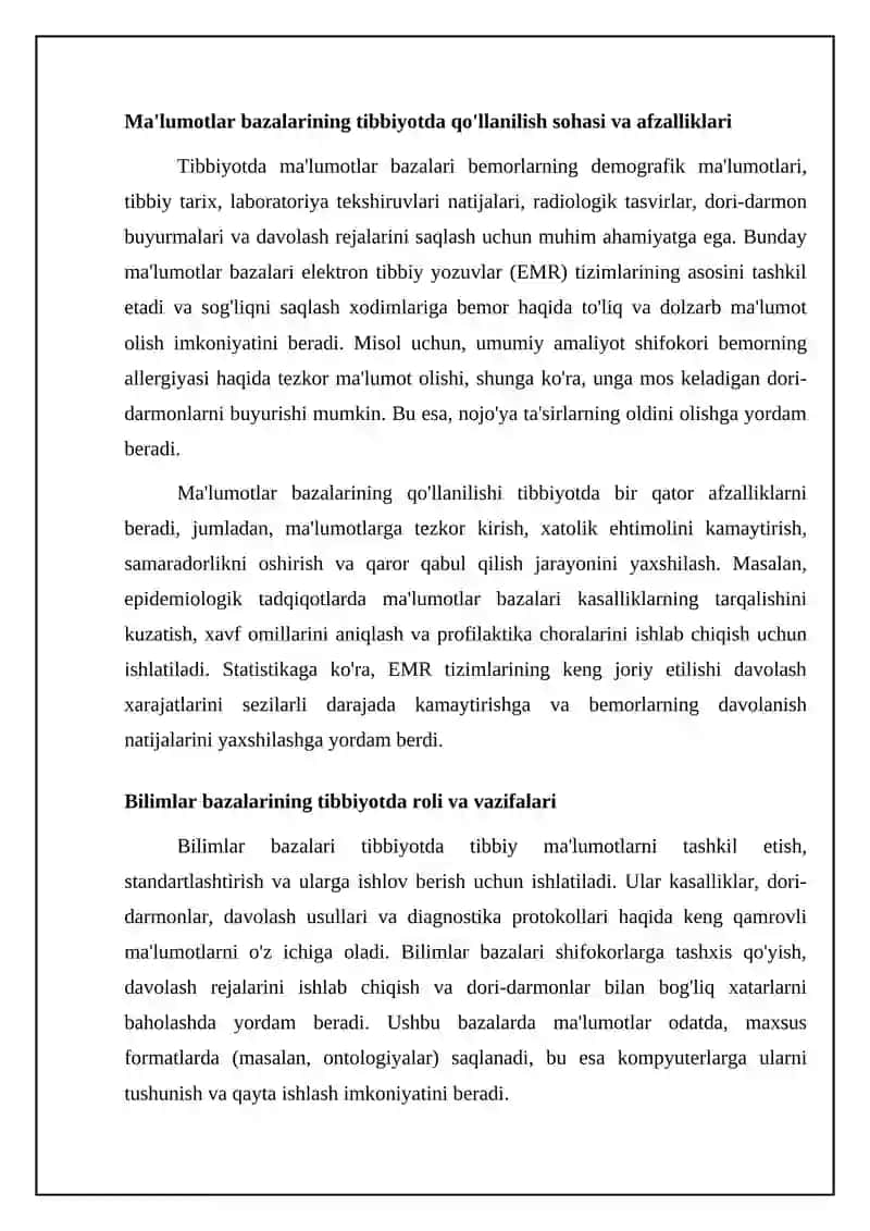 Tibbiyotda ma'lumotlar bazalari va bilimlar bazalaridan foydalanish 4