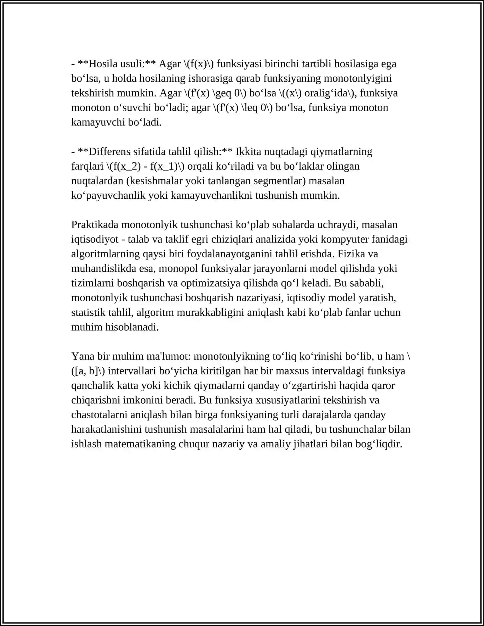 HOSILA YORDAMIDA FUNKSIYANI MONOTONLIKKA TEKSHIRISH 4