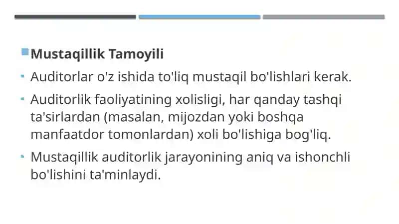 Auditorlik standartlari asosini tashkil etuvchi tamoyillar 4