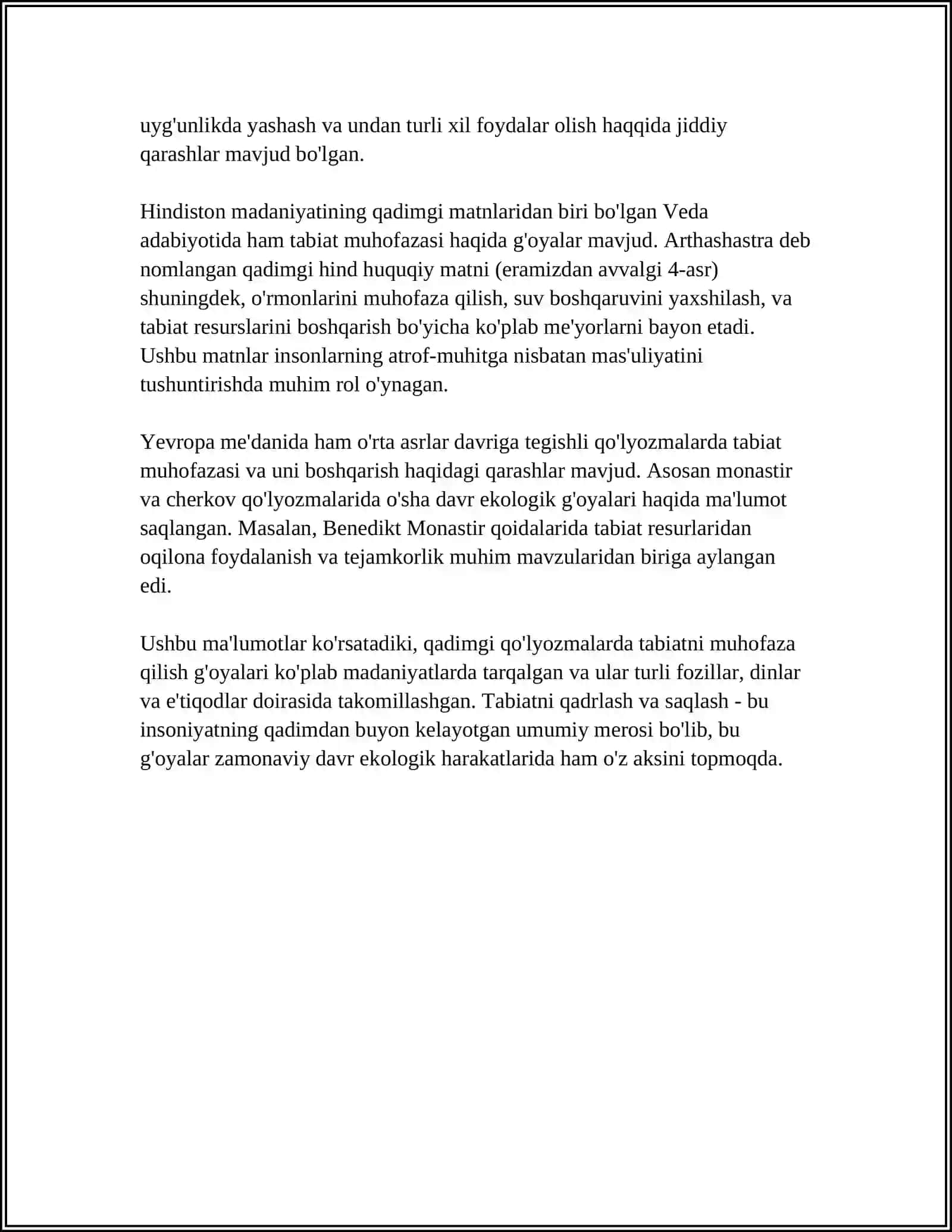 QADIMGI QÒLYOZMALARDA TABIATNI MUHOFAZA QILISH HAQIDAGI MASALALARNING YORITILISHI 4