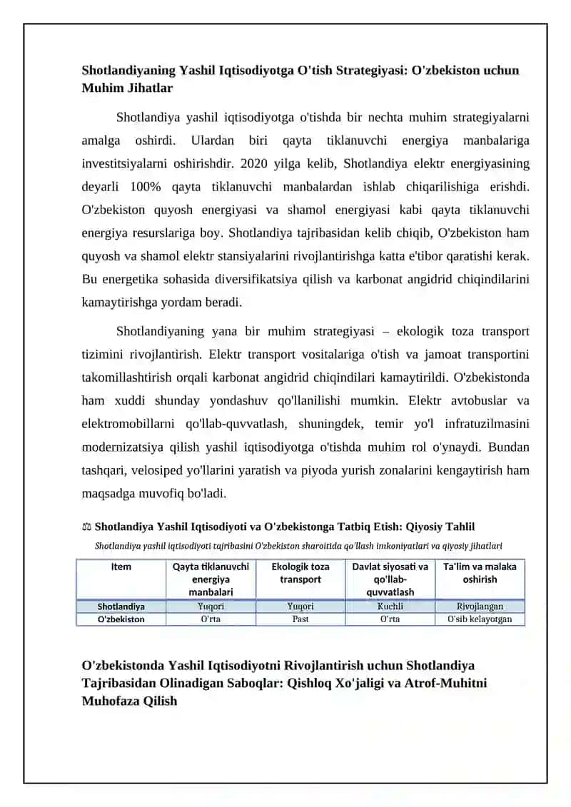 Shotlandiya yashil iqtisodiyotining tajribasi: O'zbekiston uchun saboqlar 4