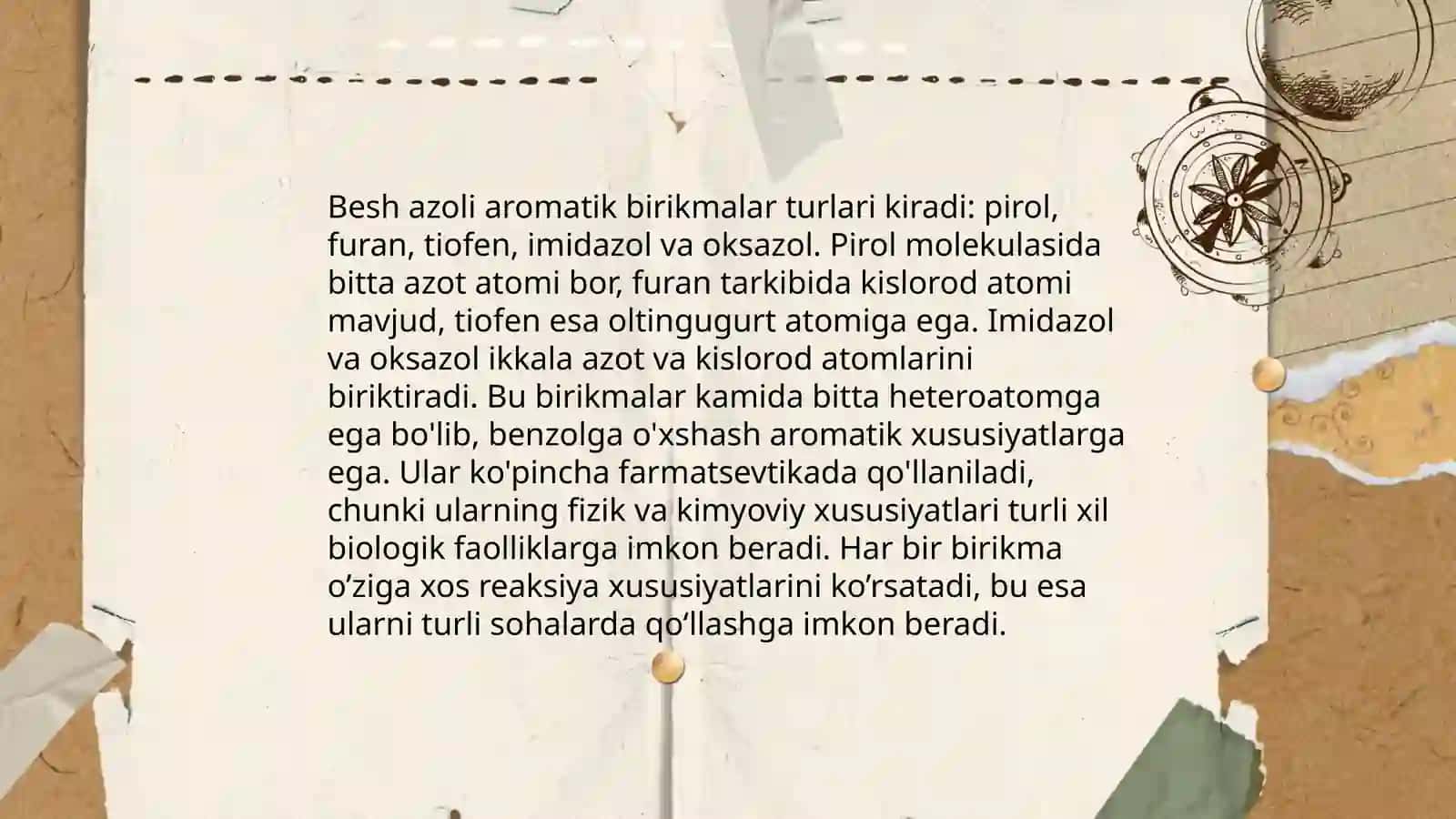 Dorivor preparatlar tarkibidagi besh va olti azoli aromatik birikmalar 4