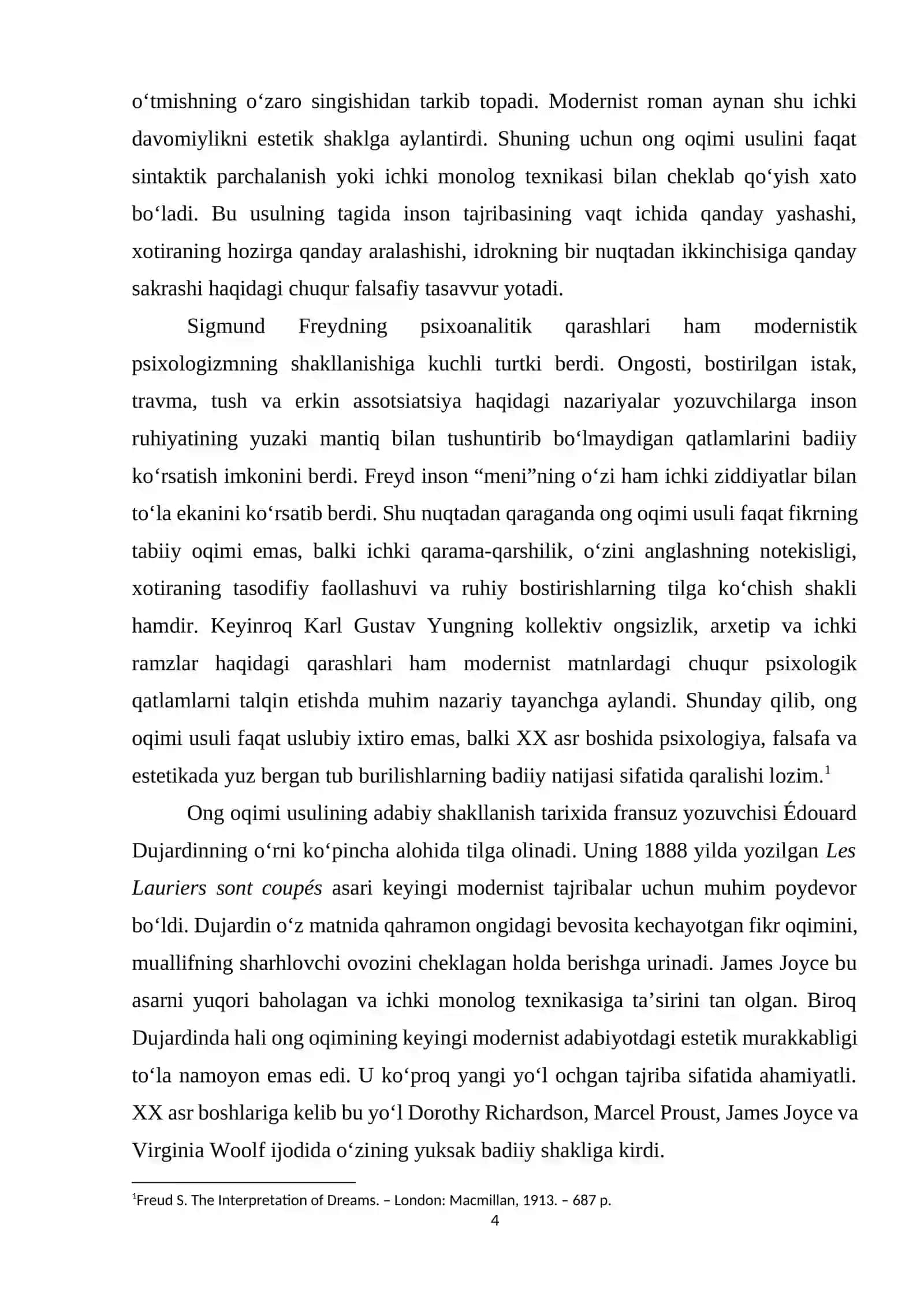MODERNIZM ADABIYOTIDA ONG OQIMI (STREAM OF CONSCIOUSNESS) USULINING SHAKLLANISHI VA BADIIY XUSUSIYATLARI 4