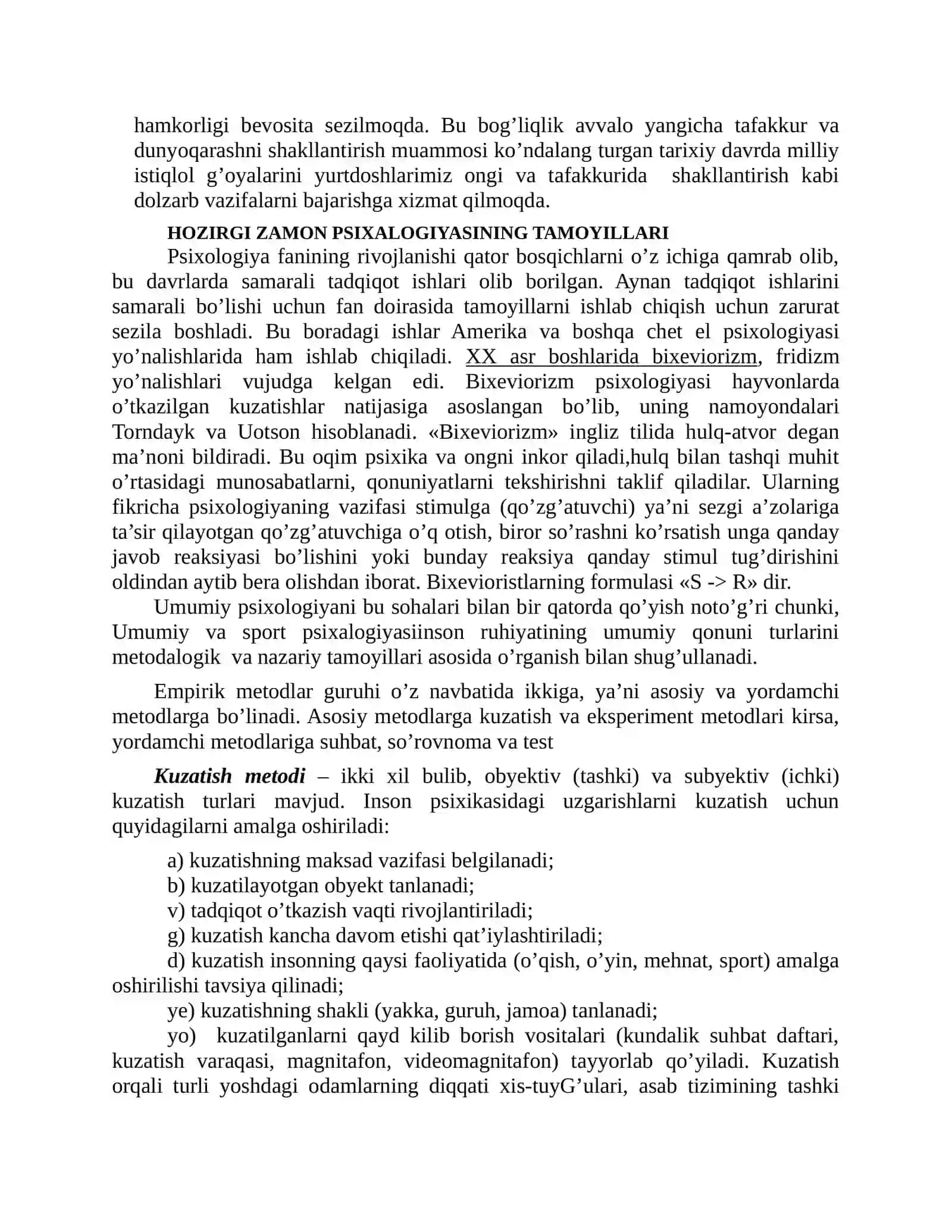 UMUMIY VA SPORT PSIXALOGIYASI FANINING PREDMETI, HOZIRGI ZAMON PSIXALOGIYASINING TUZILISHI VA TADQIQOT METODLARI 4