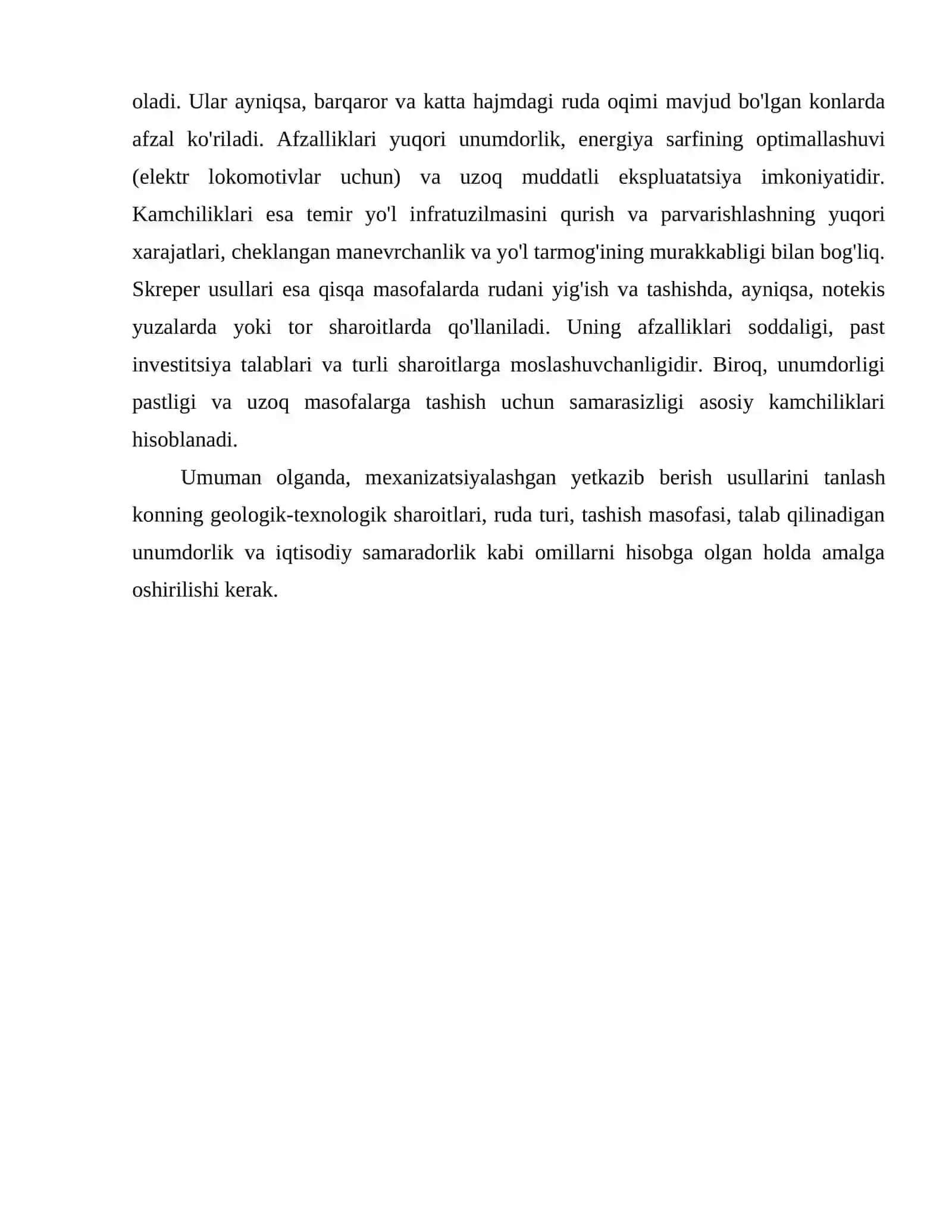 Yer Ostida Rudani Mexanizatsiyalashgan Usulda Yetkazib Berish va Transbort Yordamida Tashish 4