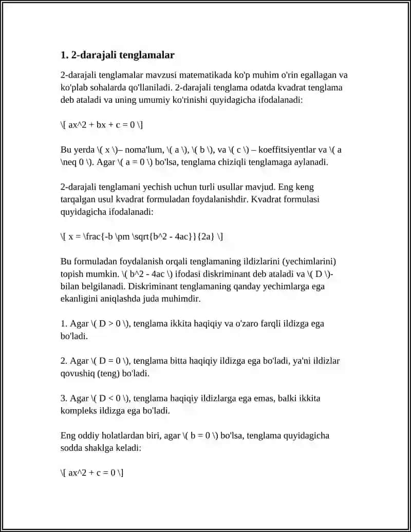 2-darajali tenglamalar 4