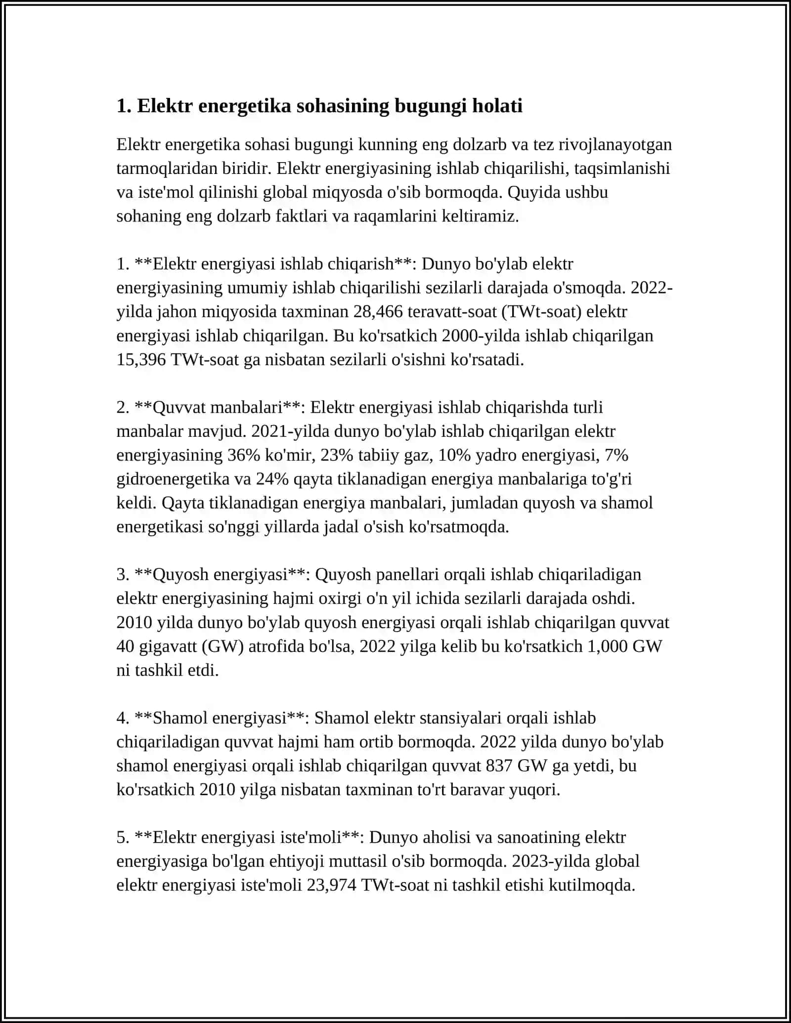 O'ZBEKISTON ELEKTR ENERGETIK SOHASINING RIVOJLANISH ISTIQBOLLARI 4