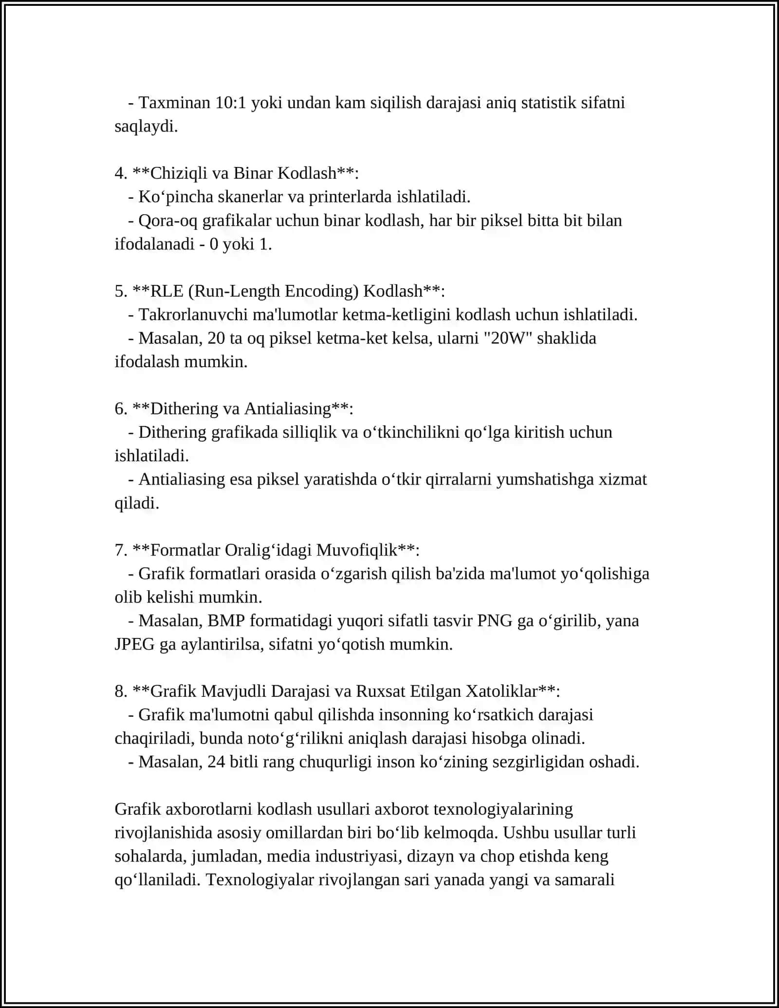 GRAFIK AXBOROTLARNI KODLASH 4