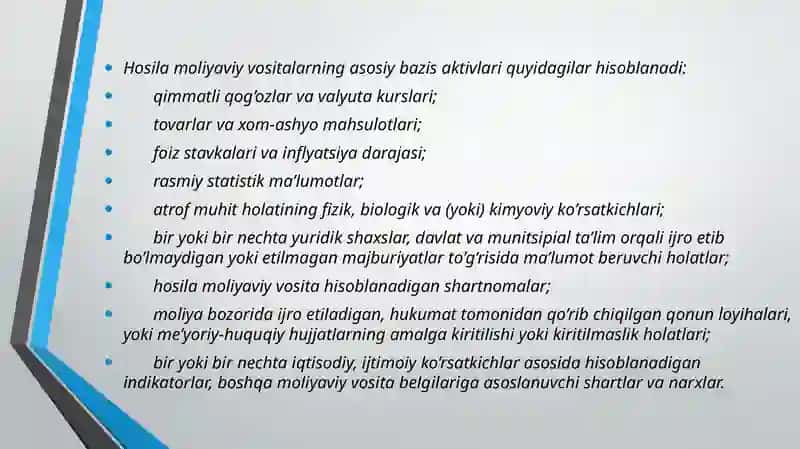Hosila moliyaviy vositalarning asosiy turlari 4