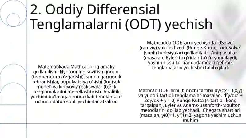 Mathcadda differensial tenglamalarga qo'yilgan tenglamalarni yechish 4