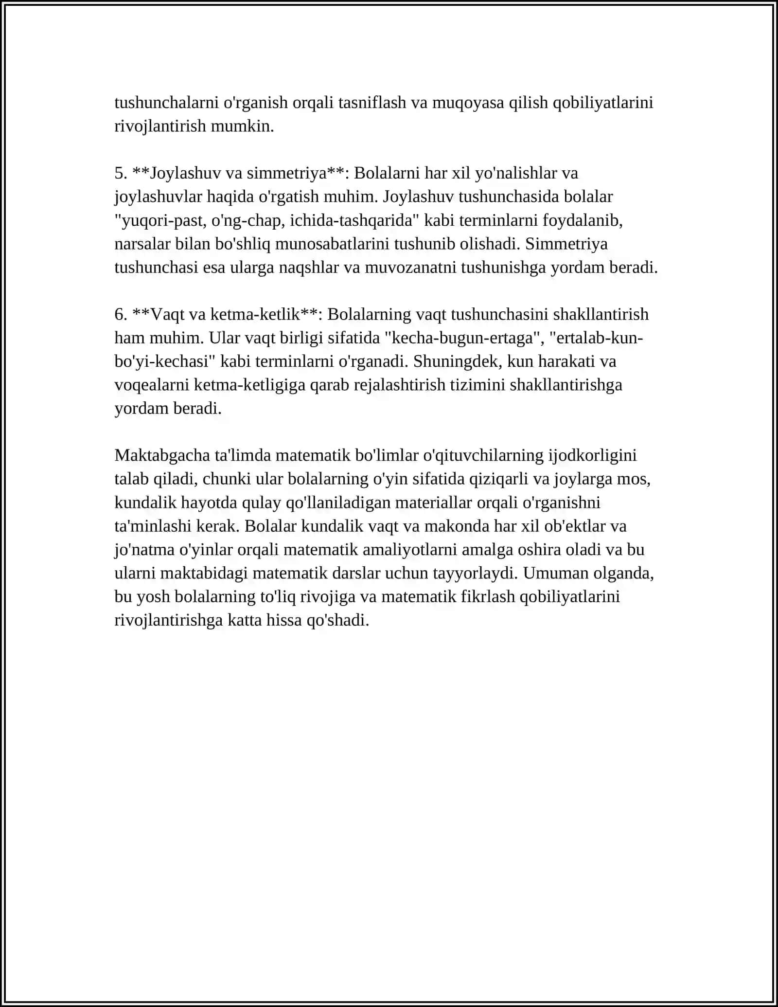 MAKTABGACHA TA’LIM TASHKILOTLARIDA MATEMATIK TUSHUNCHALARNI SHAKLLANTIRISH YUZASIDAN METODIK ISHLARNING MAZMUNI 4