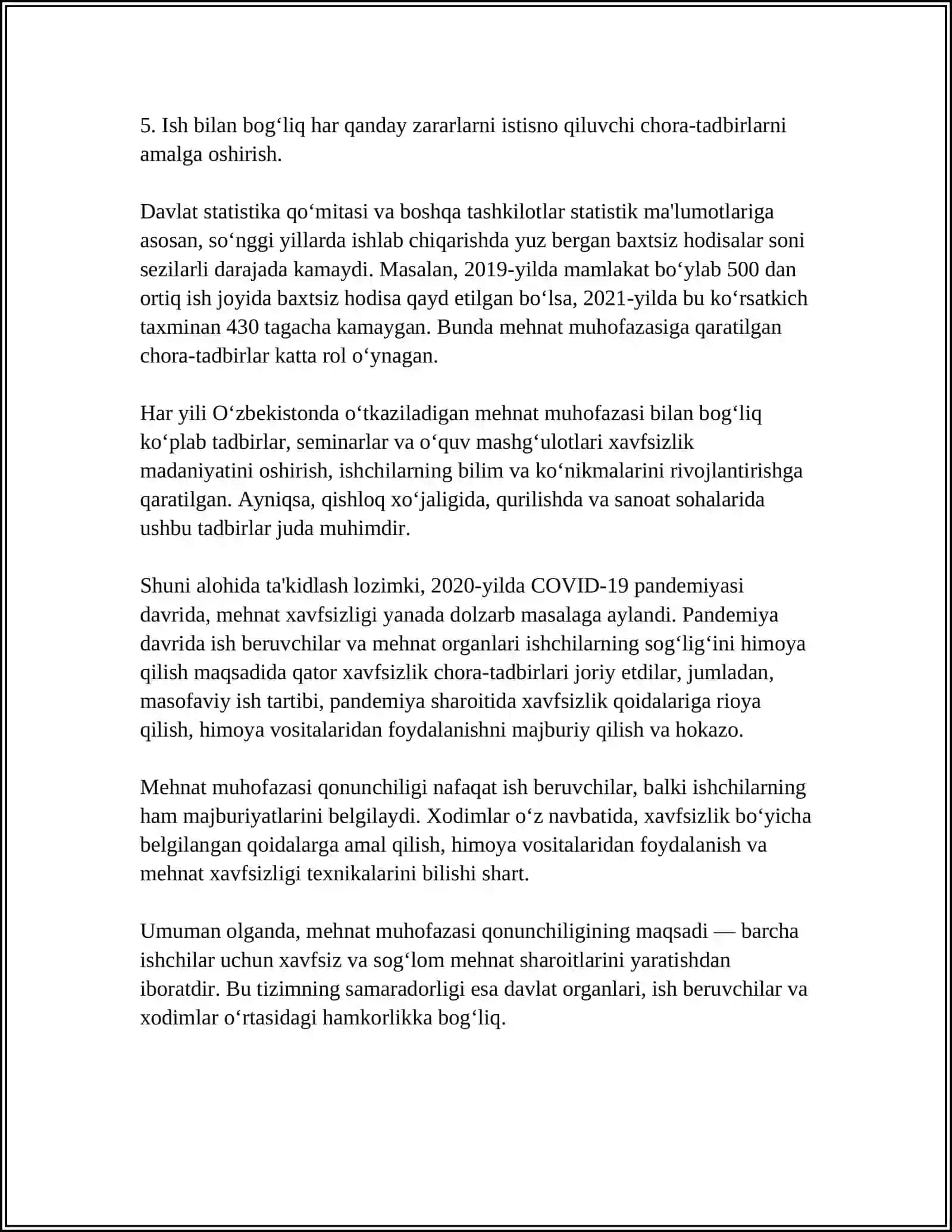 MEN NIMA UCHUN MEHNAT MUHOFAZASI VA TEXNIKA XAVFSIZLIGI YO'NALISHINI TANLADIM 4