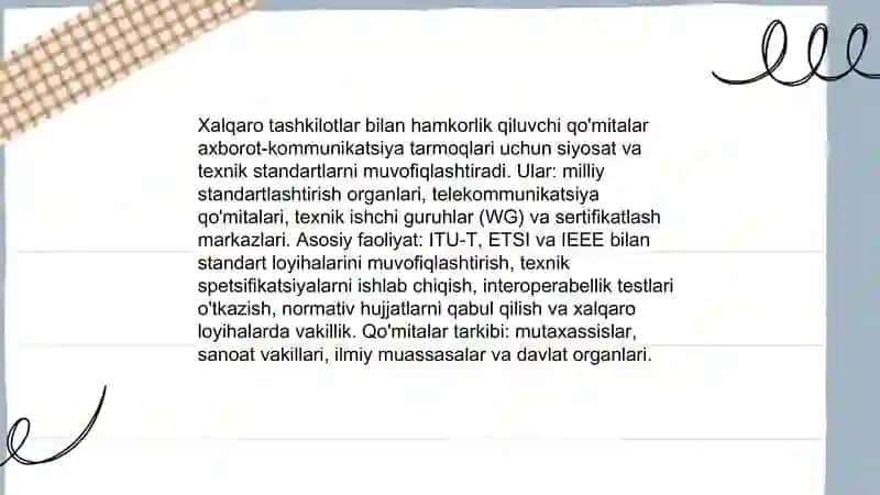 Milliy tarmoq standartlarini belgilovchi qo'mitalar 4