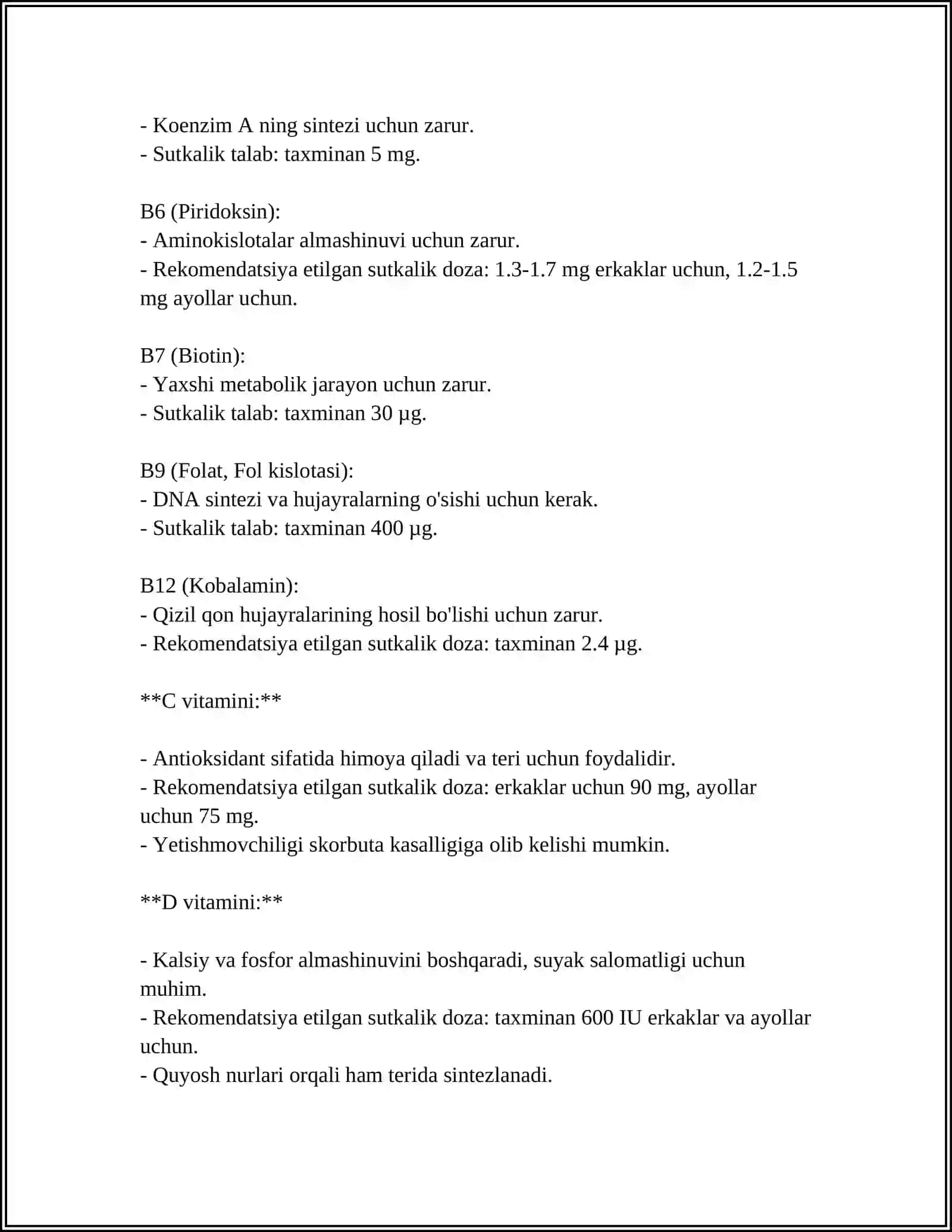 TABIIY VA SUNIY VITAMINLARNI METOBOLIZMI VA EKSKRETSIYALANISHI 4