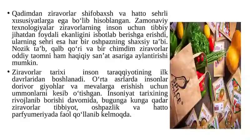 Ziravorlarning shifobaxshlik xususiyatlari 4