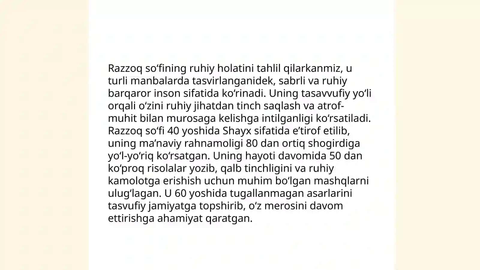 Razzoq soʻfi obrazining psixologik portretini tuzish 4