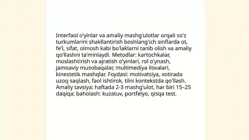 Boshlang'ich sinflarga so'z turkumlarini o'rganishda metod va usullar 4
