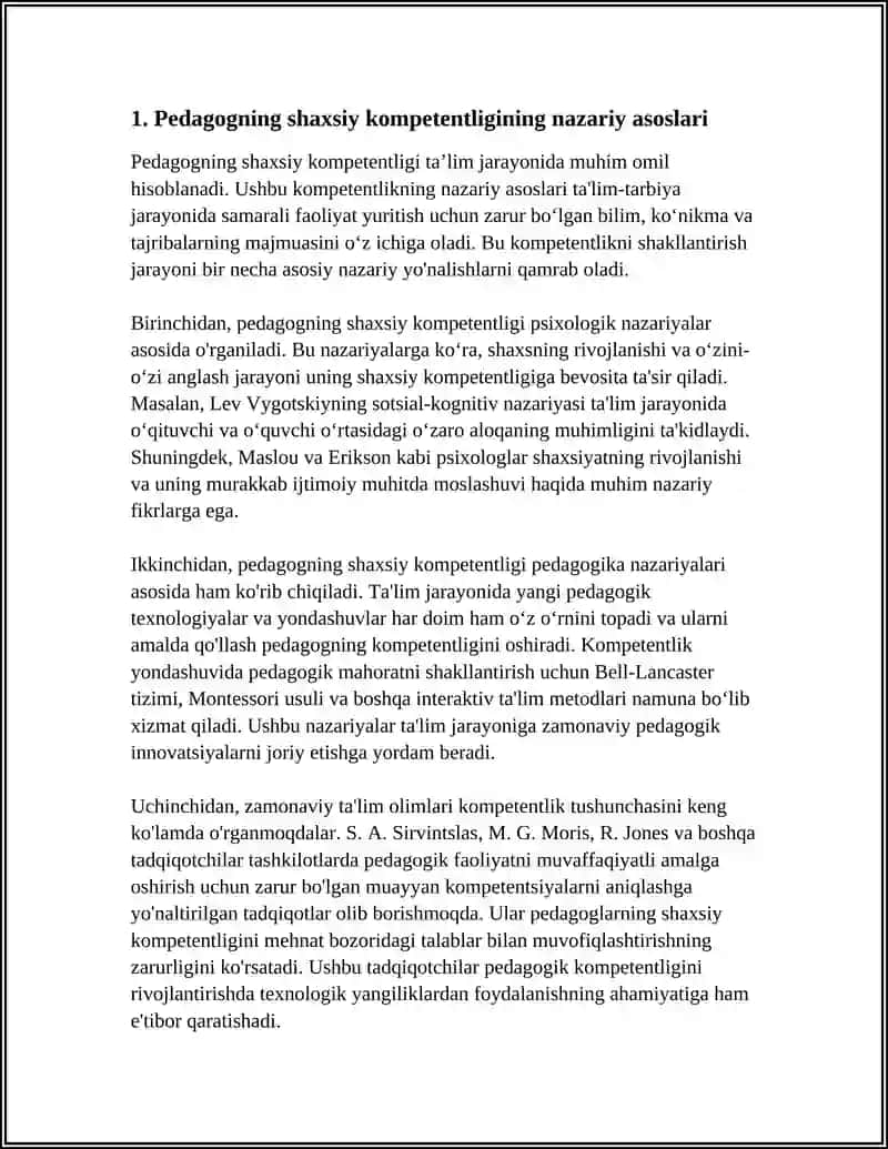 REFERAT Mavzu: PEDAGOGNING SHAXSIY KOMPETENTLIGI VA SHAXSIY RIVOJLANISH 4