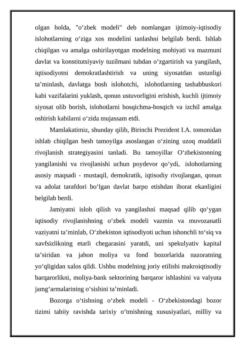 O'zbekistonning O'ziga Xos Istiqlol va Taraqqiyot Yo'li 4