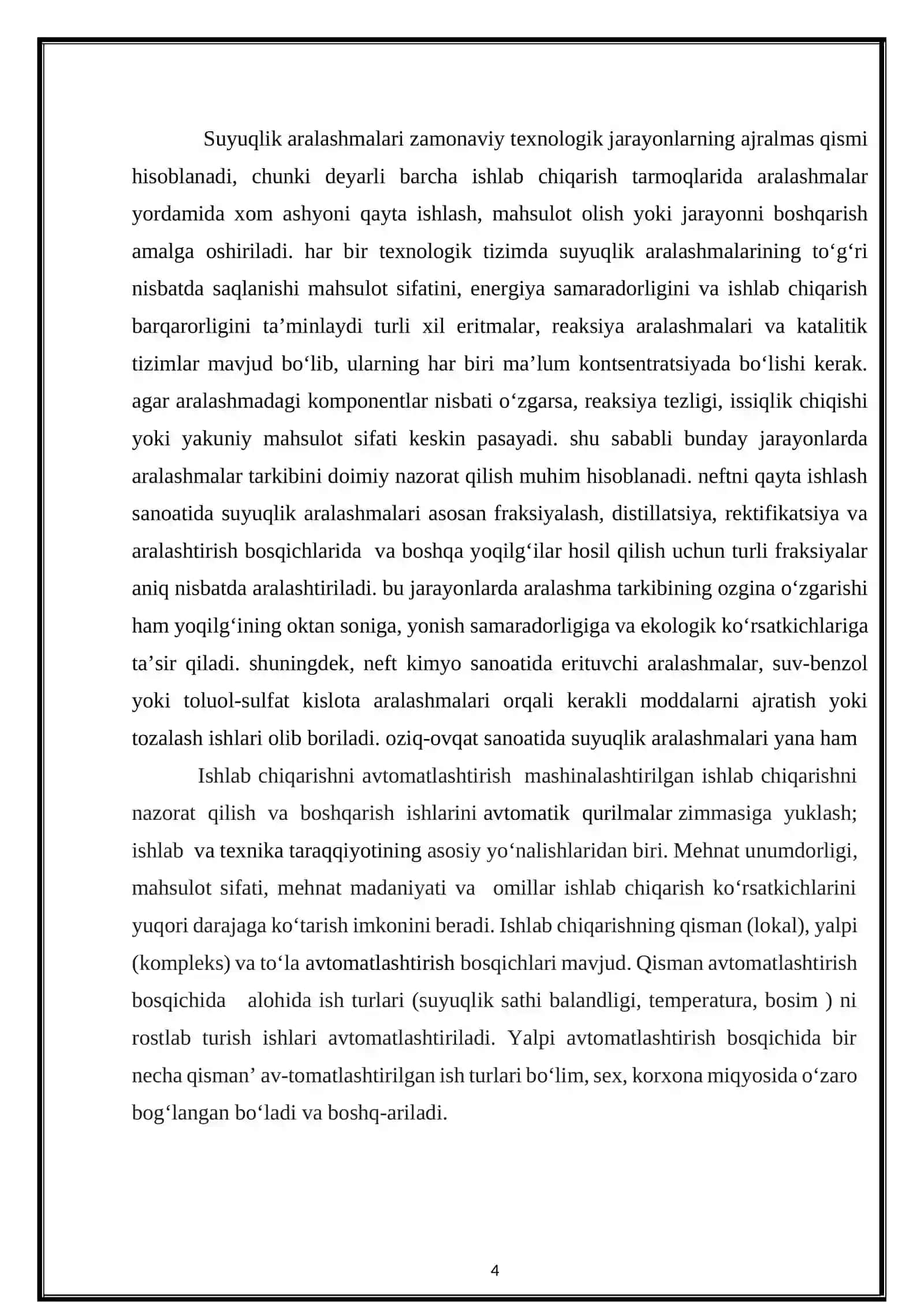 Suyuqliklar aralashmasini tarkibini onlayn tahlil qilish va komponentlar nisbatini avtomatik ushlab turish 4