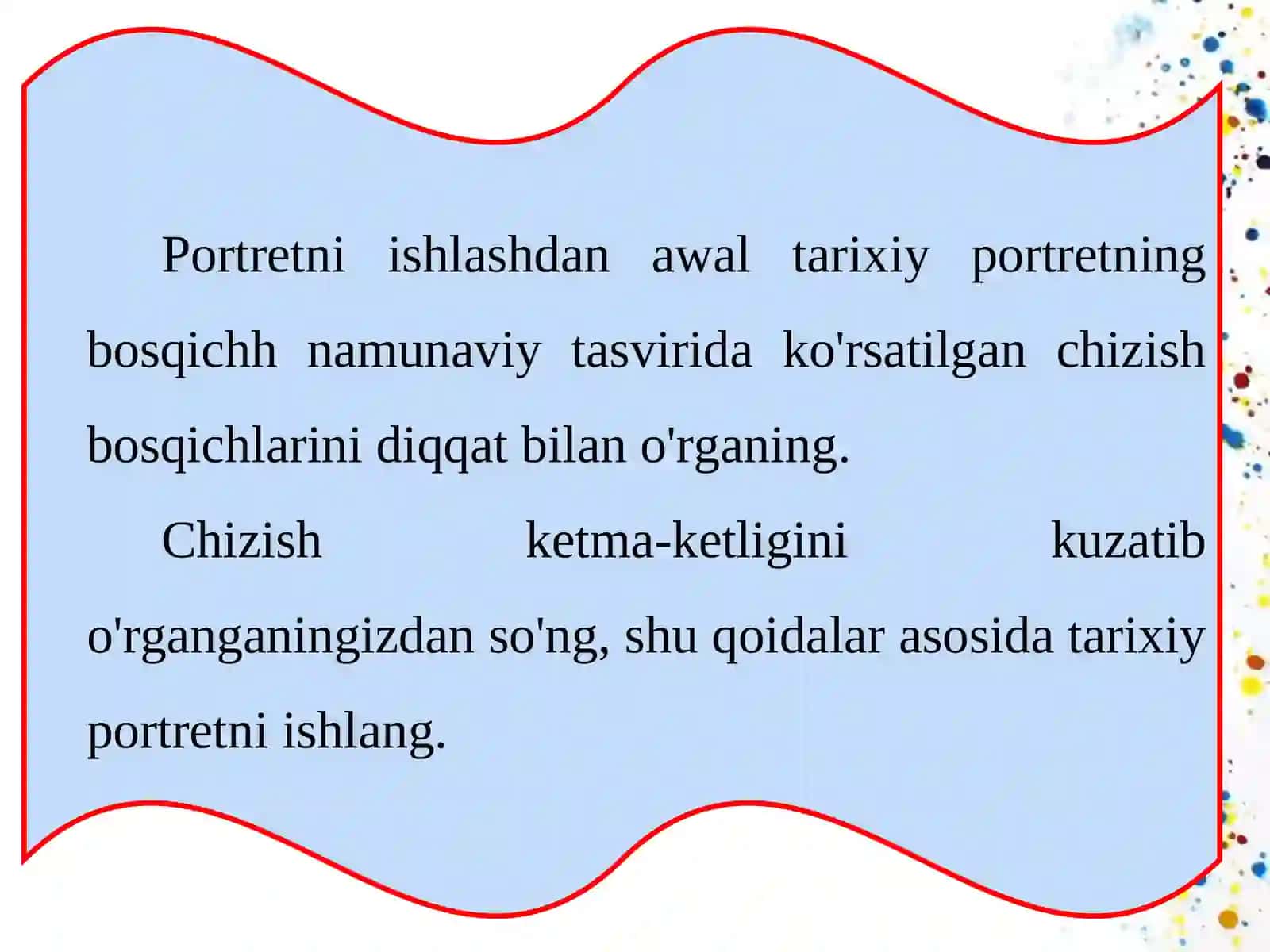 6-sinf tasviriy san’at darsligi asosida 22-23-mavzu: Tarixiy portret ishlash 4