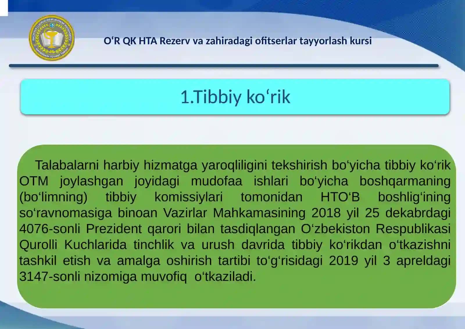 TALABALARINI HARBIY TAYYORGARLIK O‘QUV BO‘LINMALARIDA O‘QITISH UCHUN SARALASH TANLOVINI O‘TKAZISH TARTIBI 4