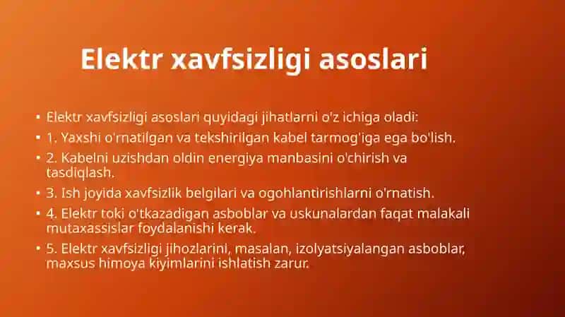 Kabel tarmoqlarida ish bajarishda elektr xavfsizlik qoidalari 4