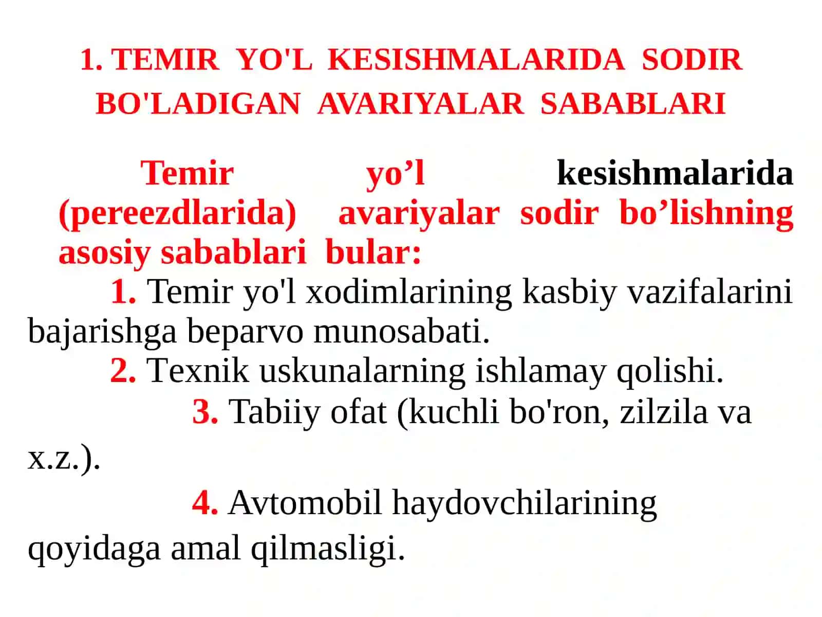 28-MA’RUZA TEMIR YO'L KESISHMALARIDA POYEZDLARHARAKATI XAVFSIZLIGINITA’MINLASH 4