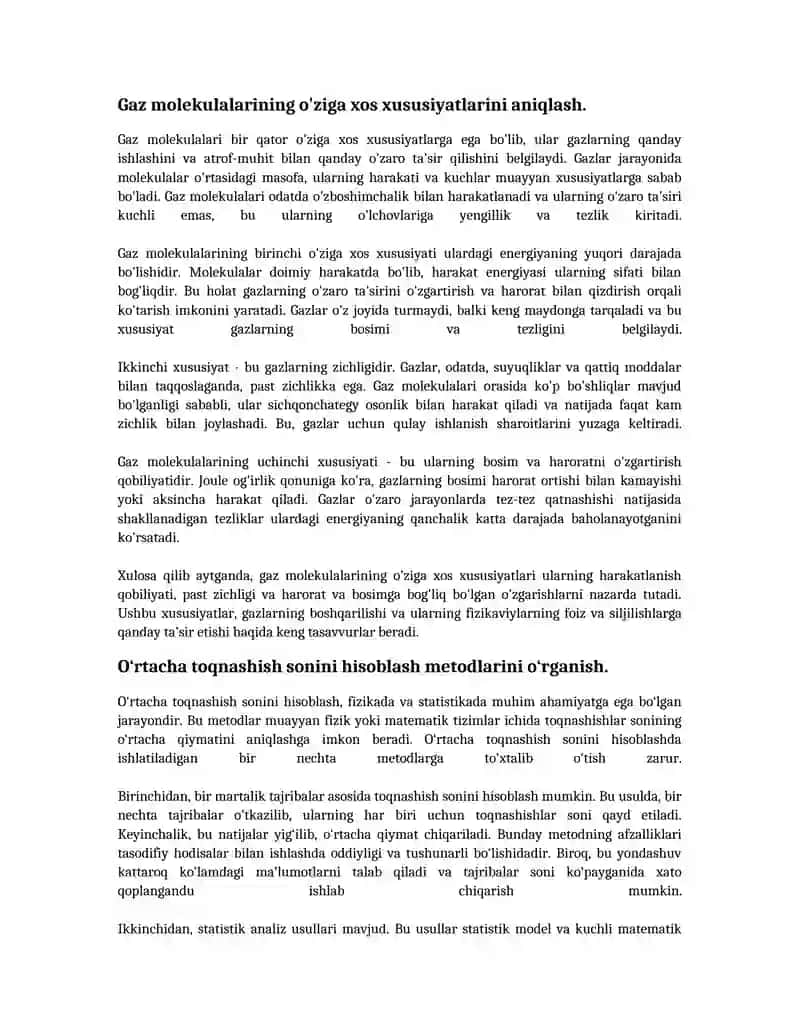 Gaz molekulalarining o‘rtacha toqnashish soni va o‘rtacha erkin yugurish yo'li 4