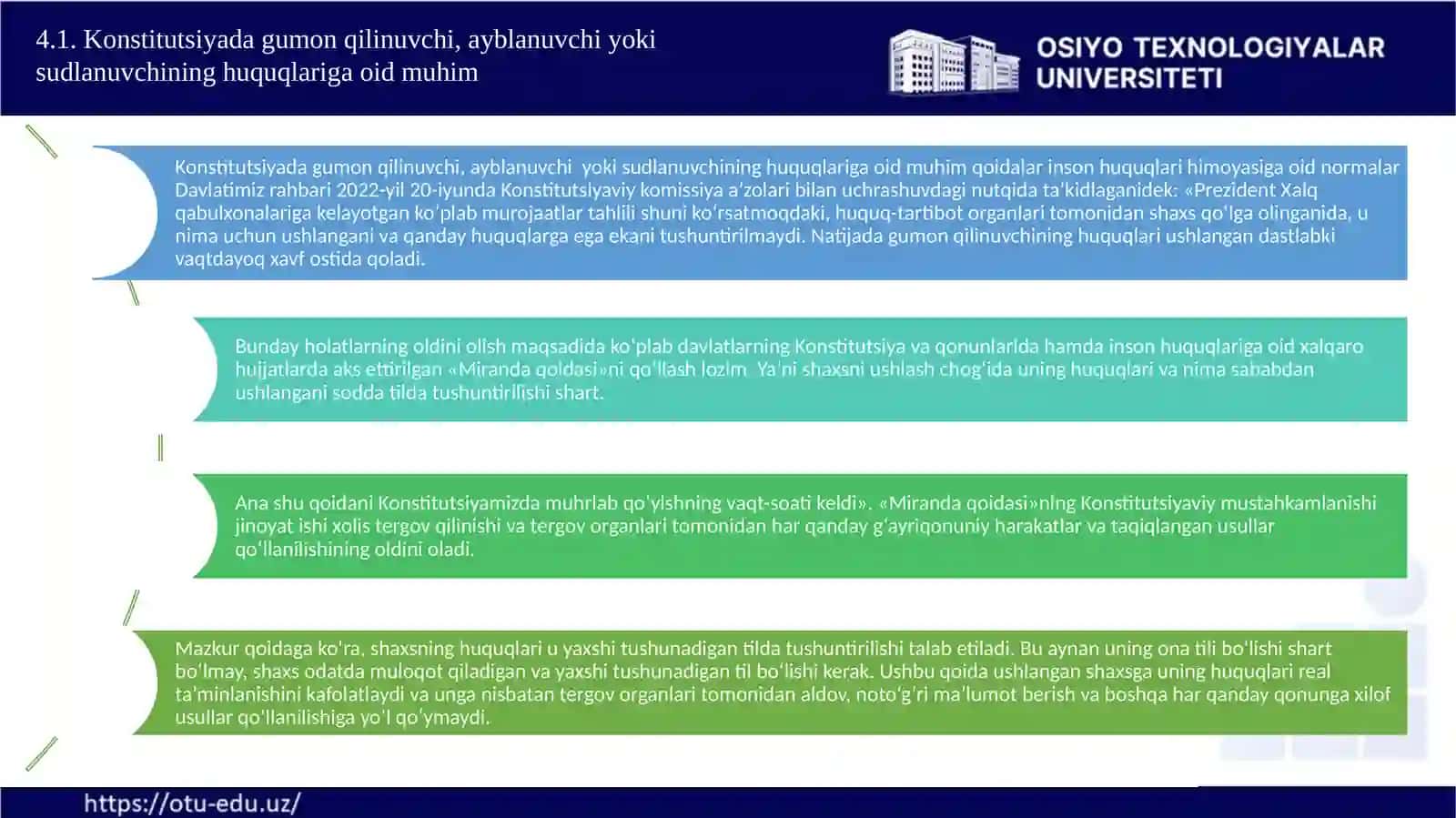 Konstitutsiyada Gumon Qilinuvchi, Ayblanuvchi Yoki Sudlanuvchining Huquqlariga oid muhim qoidalar 4