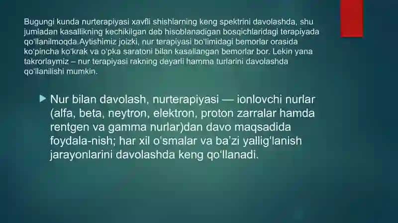 O’sma va boshqa kasalliklarning nur terapiyasi 4