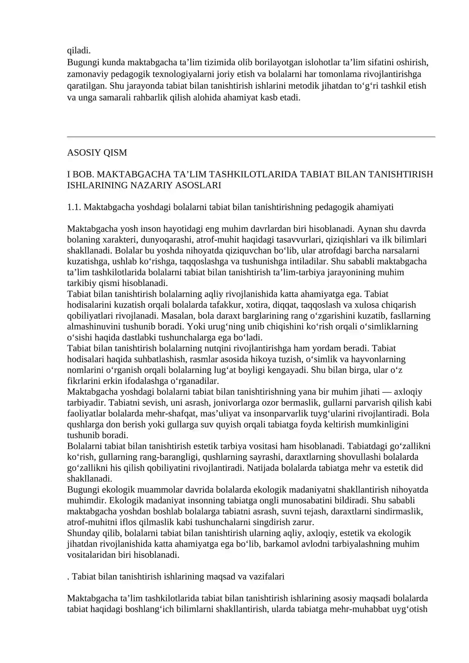 Maktabgacha ta’lim tashkilotlarida tabiat bilan tanishtirish ishini metodik tashkil etish bo‘yicha ko‘nikma va malakaga ega bo‘lish 4
